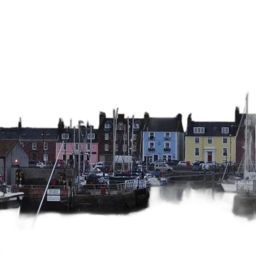 photorealistic, 3d render, concept art, city street, picturesque, harbor, scene, colorful transparent PNG cut-out