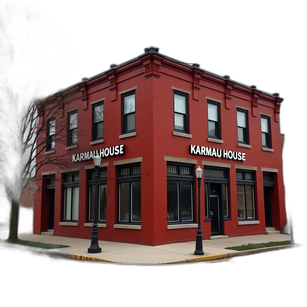 building, furniture, 3d render, concept art, photorealistic, city street, red, brick transparent PNG cut-out