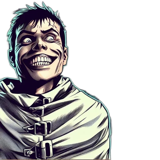 face, mask, comic book art, concept art, cartoon, illustrated, scene, shows transparent PNG cut-out