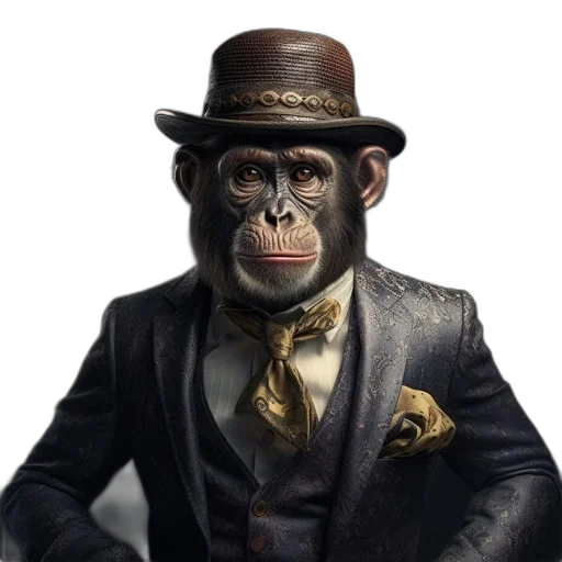 animal, hat, mask, creature, photorealistic, concept art, 3d render, chimpanzee transparent PNG cut-out