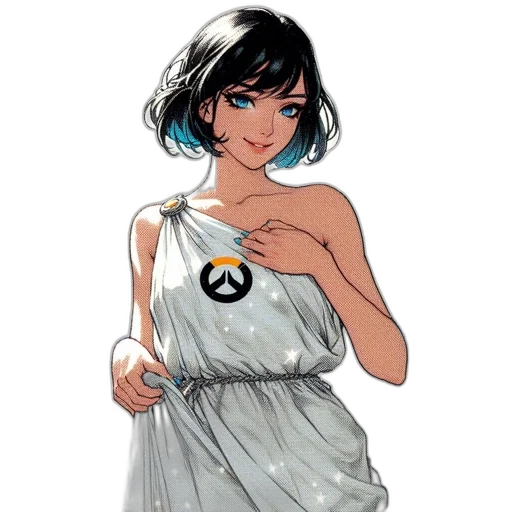 dress, jewelry, staff, comic book art, concept art, cartoon, anime, monochrome transparent PNG cut-out