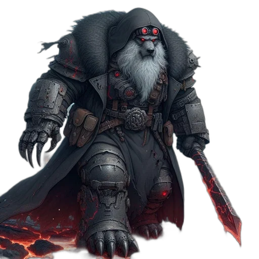 concept art, fantasy art, comic book art, dark, red, immense, warrior, figure transparent PNG cut-out