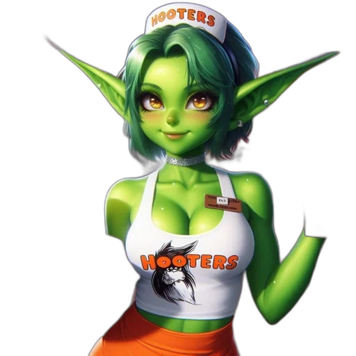 staff, concept art, fantasy art, 3d render, photorealistic, elf-like, character, hooters transparent PNG cut-out