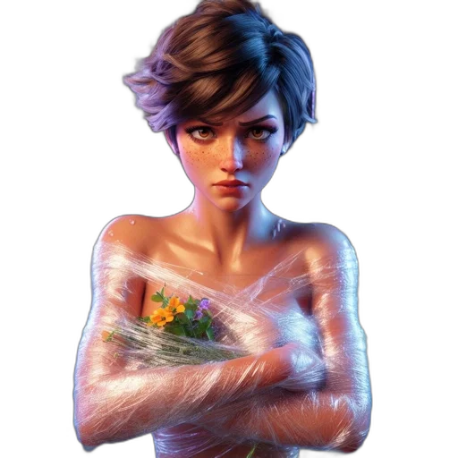 dress, jewelry, face, flower, concept art, photorealistic, 3d render, fantasy art transparent PNG cut-out