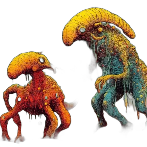 creature, concept art, fantasy art, 3d render, watercolor, two, surreal, creatures transparent PNG cut-out