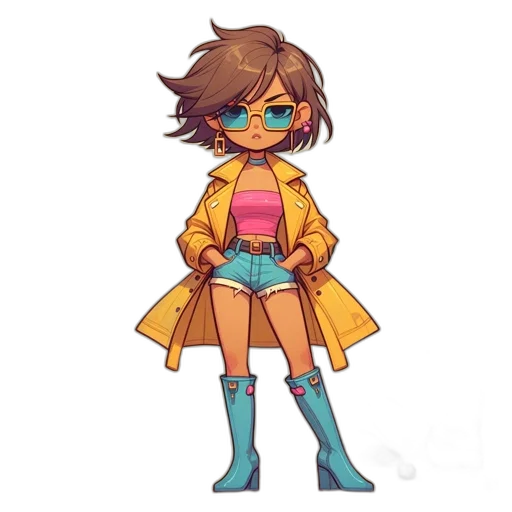 jacket, dress, robot, staff, concept art, pixel art, cyberpunk, cartoon transparent PNG cut-out