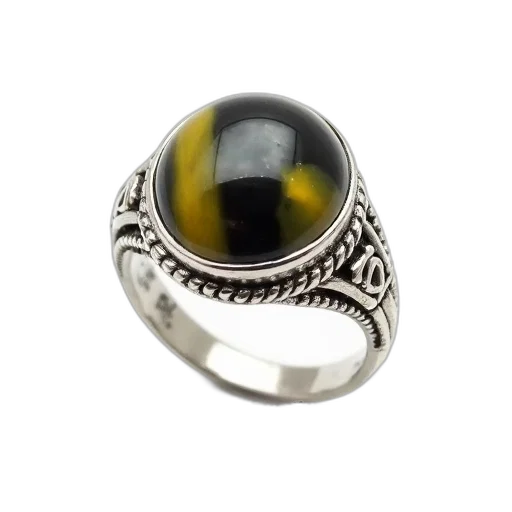 jewelry, monochrome, silver, ring, black, yellow, jade, stone transparent PNG cut-out