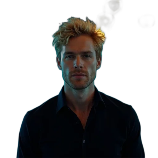 staff, hair, face, jacket, concept art, cyberpunk, photorealistic, vaporwave transparent PNG cut-out