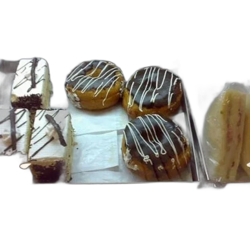 food, jewelry, earth tones, display, case, four, donuts, three transparent PNG cut-out