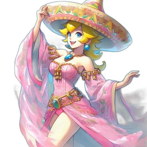 dress, hat, staff, weapon, concept art, fantasy art, watercolor, vaporwave transparent PNG cut-out