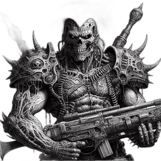 weapon, robot, creature, concept art, fantasy art, comic book art, photorealistic, detailed transparent PNG cut-out