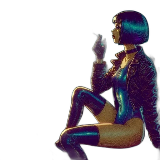 jacket, robot, cyberpunk, concept art, comic book art, fantasy art, neon lights, blue transparent PNG cut-out