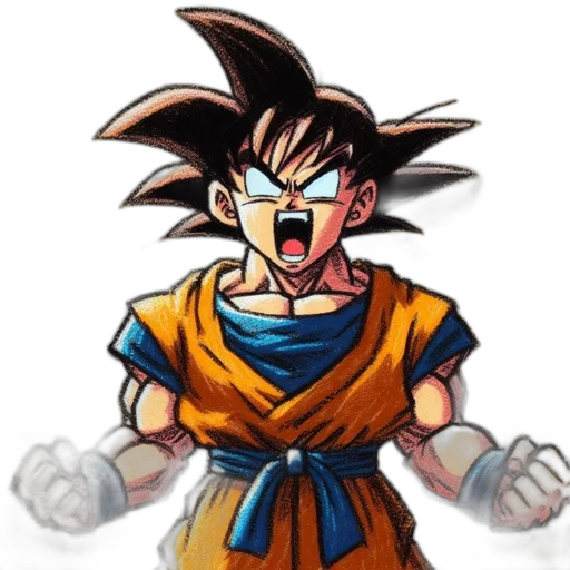 staff, face, concept art, pixel art, 3d render, anime, illustration, goku transparent PNG cut-out