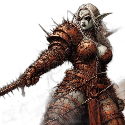 sword, fantasy art, concept art, comic book art, photorealistic, elfin, figure, clad transparent PNG cut-out
