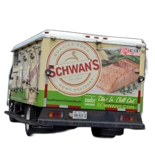 food, schwan, delivery, truck, parked, street transparent PNG cut-out
