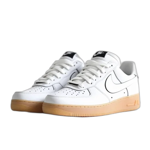 shoes, pair, white, sneakers, black, swoosh, logo, side transparent PNG cut-out