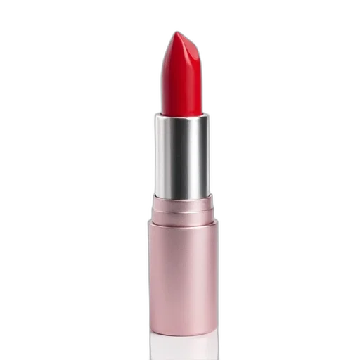 red, lipstick, silver, cap, displayed, against, white, background transparent PNG cut-out