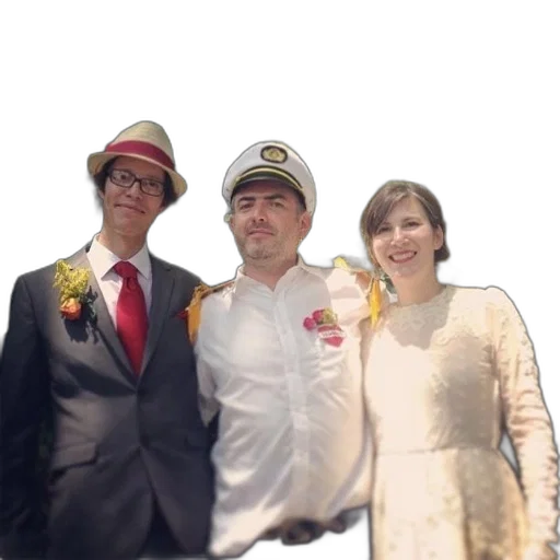 staff, hat, crown, three, people, pose, photo, front transparent PNG cut-out