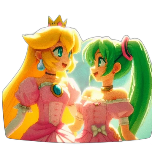 crown, dress, 3d render, concept art, pixel art, vaporwave, green, two transparent PNG cut-out
