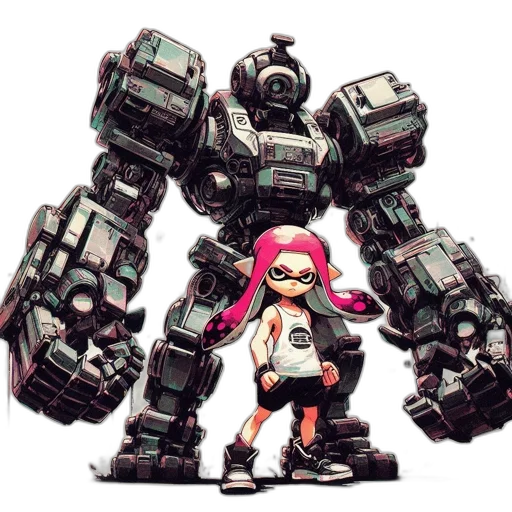 robot, weapon, jacket, animal, concept art, cyberpunk, pixel art, 3d render transparent PNG cut-out