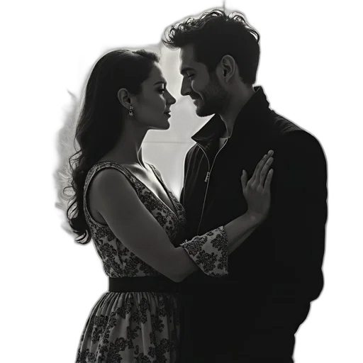 dress, photorealistic, fire, black, white, photograph, depicts, two transparent PNG cut-out