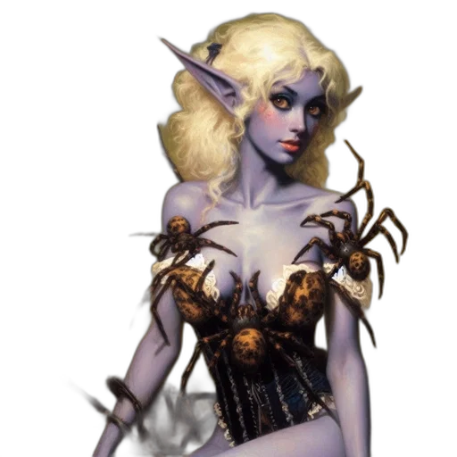 dress, fantasy art, concept art, pixel art, comic book art, dark, elfin, character transparent PNG cut-out