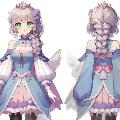 dress, concept art, anime, fantasy art, pixel art, pastel, monochrome, blue transparent PNG cut-out