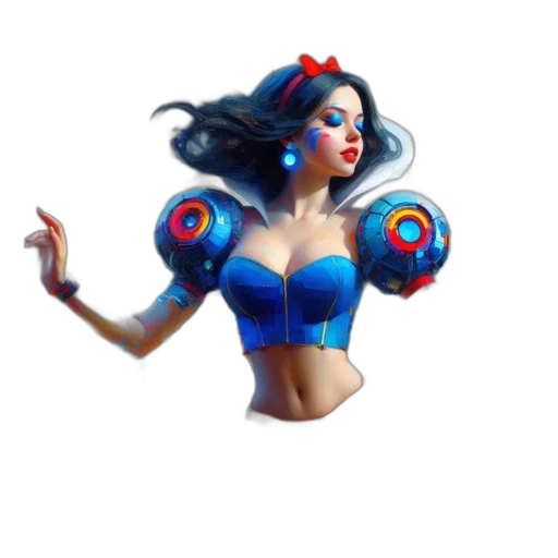 dress, robot, weapon, concept art, pixel art, fantasy art, 3d render, blue transparent PNG cut-out