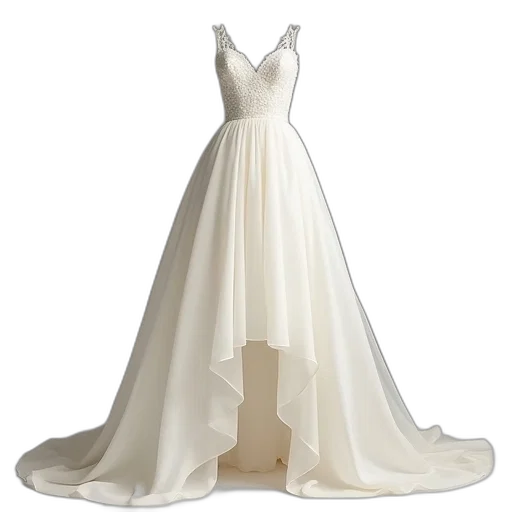 dress, strapless, wedding, chiffon, high, low, hemline transparent PNG cut-out