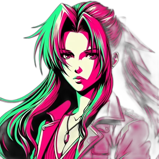 anime, vaporwave, pixel art, concept art, red, green, neon, pastel transparent PNG cut-out