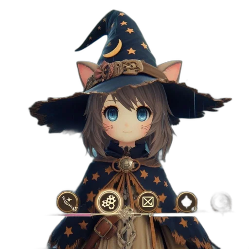 staff, hat, dress, mask, fantasy art, concept art, 3d render, pixel art transparent PNG cut-out