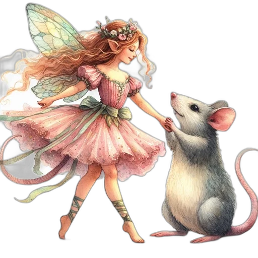 concept art, fantasy art, watercolor, photorealistic, pastel, fairy, pink, dress transparent PNG cut-out