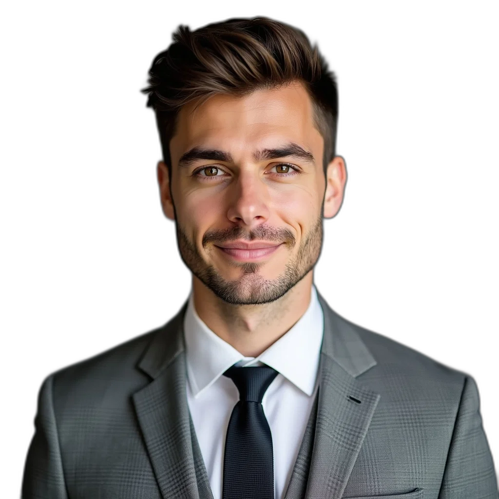 staff, face, jacket, hair, photorealistic, man, short, wearing transparent PNG cut-out