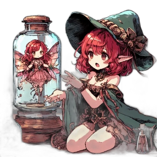 bottle, dress, weapon, staff, pixel art, fantasy art, concept art, anime transparent PNG cut-out