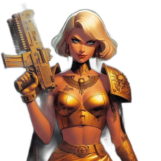 weapon, comic book art, concept art, fantasy art, pixel art, golden, woman, armor transparent PNG cut-out