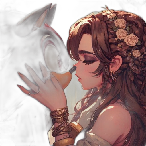 crown, mask, face, flower, fantasy art, concept art, anime, watercolor transparent PNG cut-out