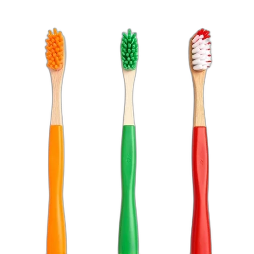 staff, 3d render, set, three, toothbrushes, different, colored, handles transparent PNG cut-out