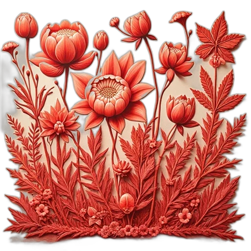 flower, crown, jacket, dress, photorealistic, watercolor, 3d render, red transparent PNG cut-out