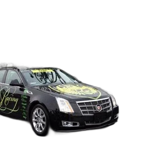 car, black, cadillac, green, accents, word, racing, parked transparent PNG cut-out