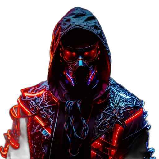 jacket, mask, staff, cyberpunk transparent PNG cut-out