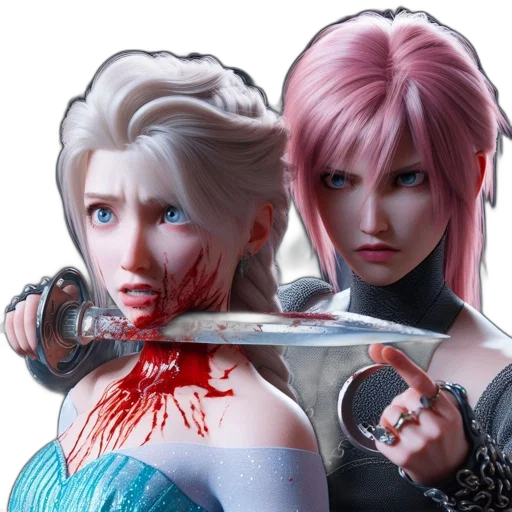 concept art, fantasy art, 3d render, photorealistic, two, animated, female, characters transparent PNG cut-out