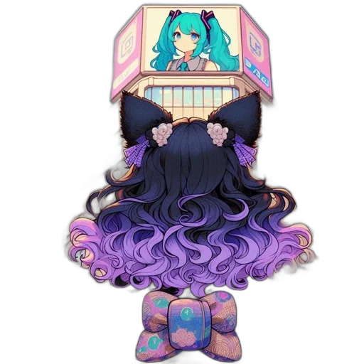 dress, crown, hair, creature, vaporwave, pixel art, anime, concept art transparent PNG cut-out