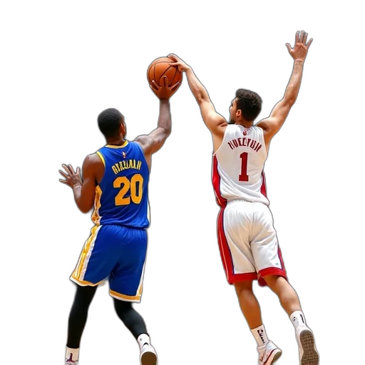 pixel art, concept art, 3d render, basketball, player, blue, yellow, jersey transparent PNG cut-out