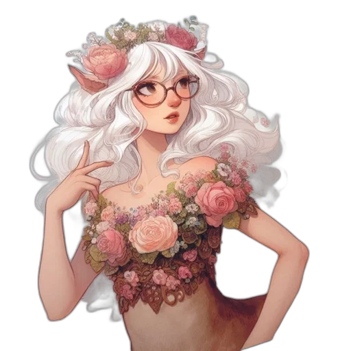 flower, dress, crown, pixel art, fantasy art, watercolor, concept art, pastel transparent PNG cut-out