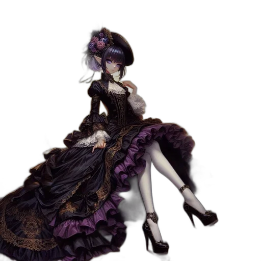 dress, hat, concept art, fantasy art, 3d render, pixel art, dark, monochrome transparent PNG cut-out