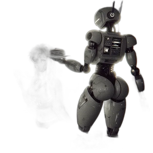 robot, weapon, staff, concept art, 3d render, pixel art, cyberpunk, outer space transparent PNG cut-out