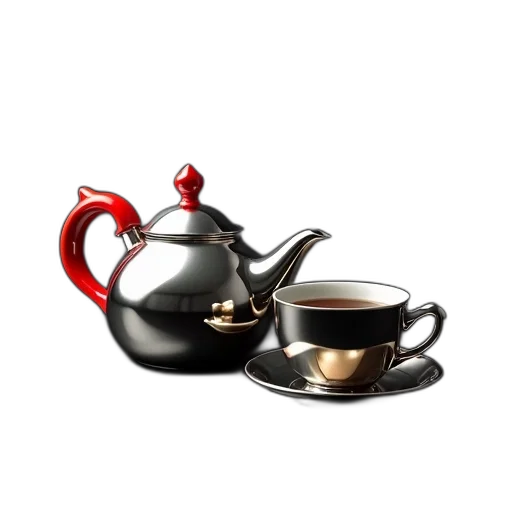 photorealistic, 3d render, shiny, metallic, teapot, red, handle, matching transparent PNG cut-out