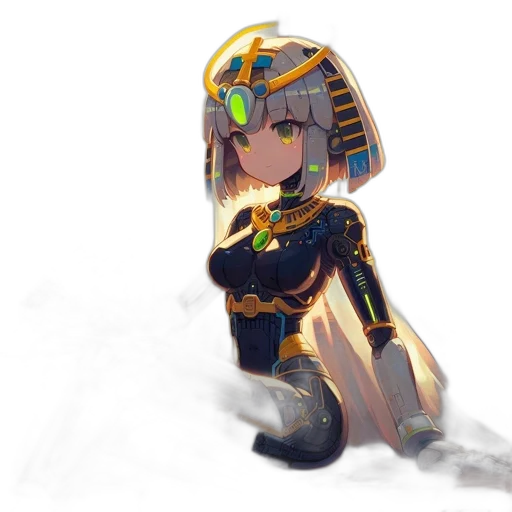 robot, crown, weapon, dress, concept art, fantasy art, anime, pixel art transparent PNG cut-out