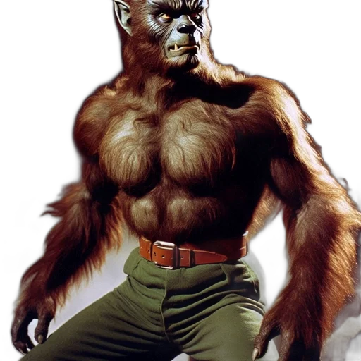 animal, creature, concept art, comic book art, fantasy art, photorealistic, human-wolf, human-bear transparent PNG cut-out