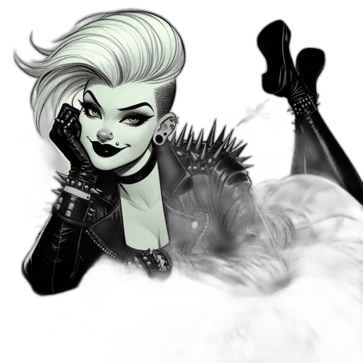 hair, comic book art, cartoon, concept art, fantasy art, monochrome, dark, animated transparent PNG cut-out
